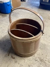 LARGE VINTAGE ANTIQUE PRIMITIVE Wood Firkin Magazine Rack