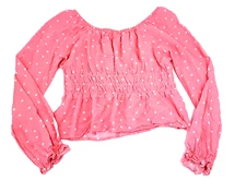 Art Class Peasant Top Girls XL 14 Ruffle Trim Floral Coral w White Polka Dots