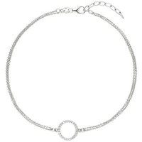 FußKettchen FußKette Mit Kreis 925 Silber 2-Reihig 24 Zirkonia 26Cm FußSchmuck