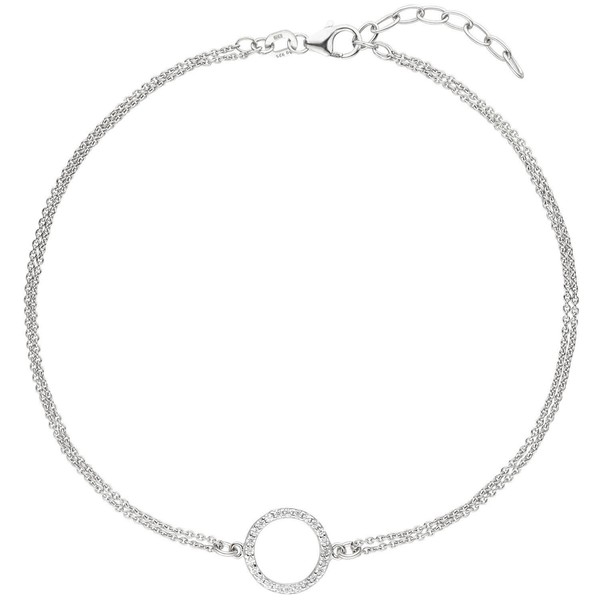 FußKettchen FußKette Mit Kreis 925 Silber 2-Reihig 24 Zirkonia 26Cm FußSchmuck-image