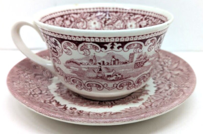 Petrus Regout & Co Maastricht Castillo Teacup & Plate, Red, Made In Holland