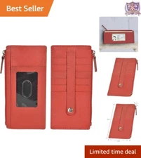 Leather Card Case Slim Zipper Wallet with RFID Protection for Travel and Busi...