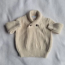 JANIE & JACK Ivory Shawl Collar Cable Sweater 6-12 Months Cotton Wool Blend