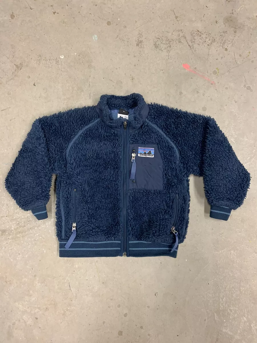 Patagonia Deep Pile Jacket Kids XS 5-6 Retro Sherpa Fleece coat blue