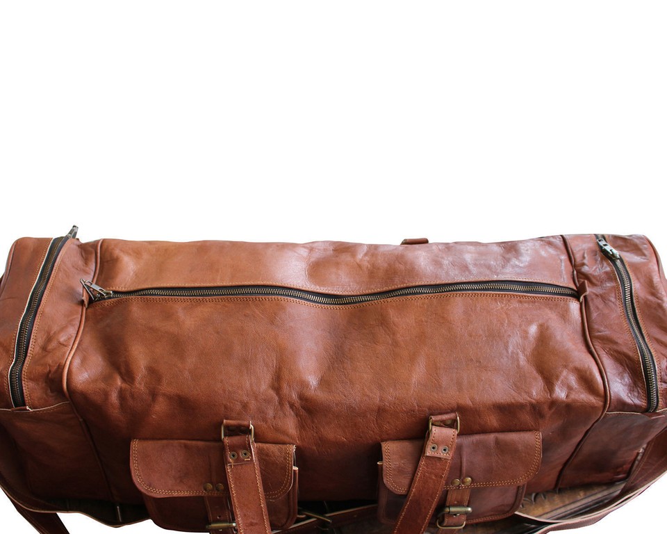 Real Brown Leather Duffle Sports Gym Bag weekend Travel Air Cabin