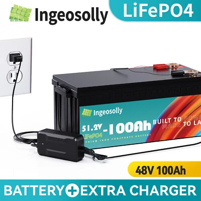 INGEOSOLLY 48V 100Ah LiFePO4 Lithium Battery 200A BMS 10240W for Trolling Motor Golf Cart