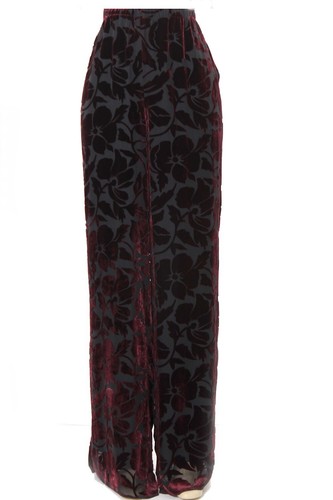 St John Knits Velvet Floral Burn-Out Wide Leg Pants Burgundy Size Petite $995 - 第 1/2 張圖片