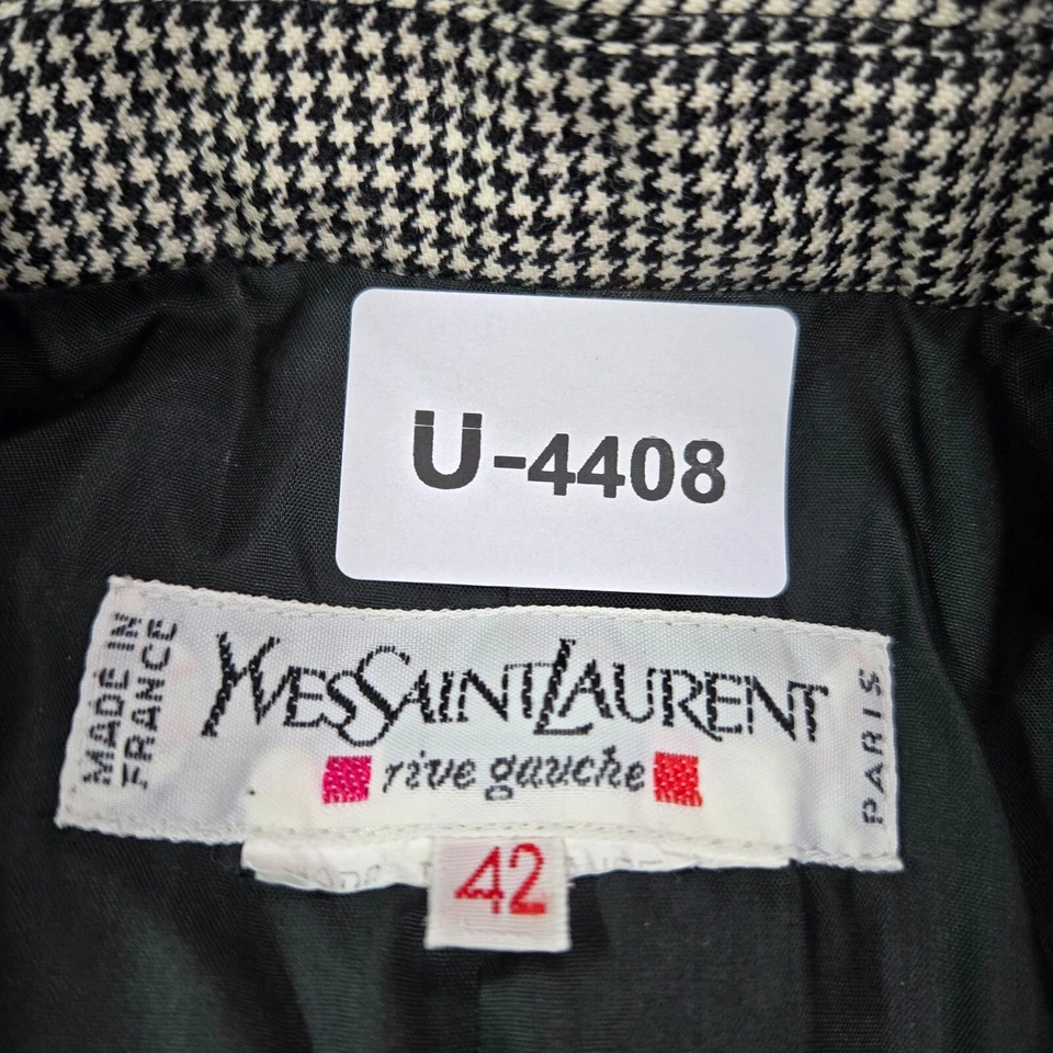 Yves Saint Laurent Women Jacket 42 Black White Rive Gauche Houndstooth Blazer - Image 2 of 4