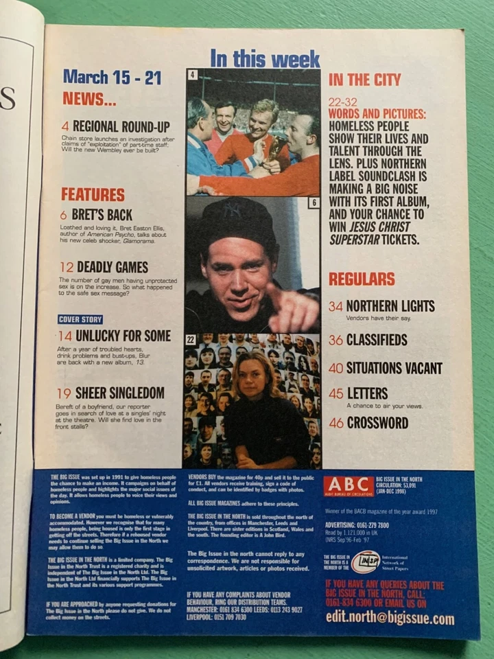 BIG ISSUE magazine 15-March-1999 BLUR Damon Albarn + Bret Easton Ellis interview - Image 2 of 4