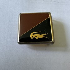 Vintage 80s Lacoste Sq. Metal Enamel Buckle Belt Alligator Logo Brown Black Gold