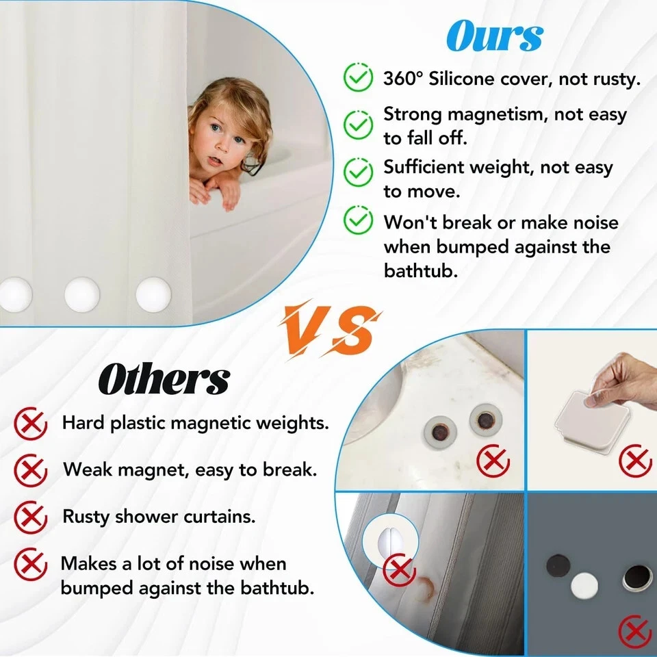 8 pesos de cortina de ducha, imanes de cortina de ducha de alta resistencia envueltos en silicona, Foto 3 de 4