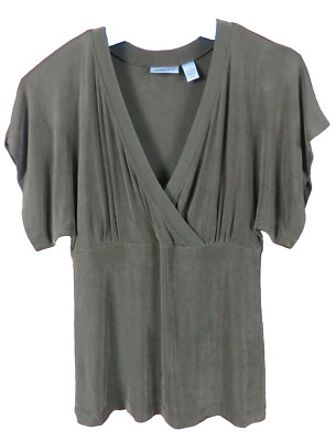STK3446- CHICOS TRAVELERS Women's Knit Kimono Style Blouse Dark Brown Size S