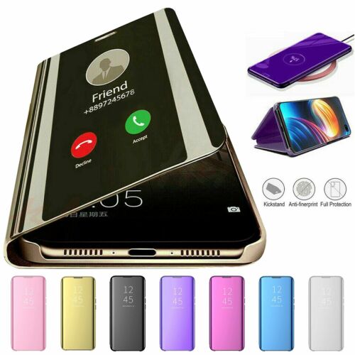 For iPhone 15 14 Pro Max 13 12 Slim Mirror Flip Shockproof Kickstand Case Cover - Picture 1 of 24