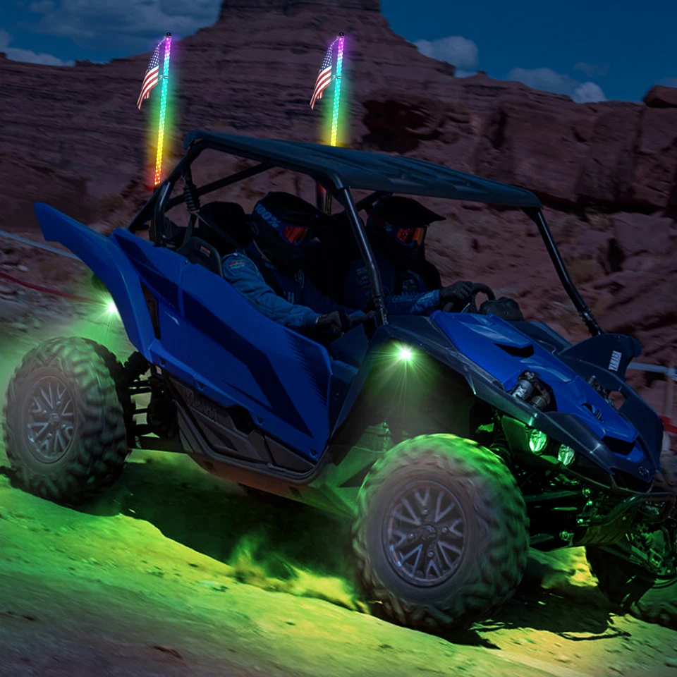 Luz de látigo LED RGB espiral 2 piezas 4 pies con base de resorte para Kawasaki Teryx 750 800 Foto 3 de 4