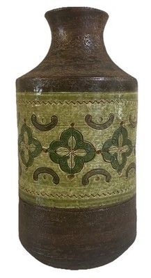 Bitossi Aldo Londi ~ Vintage Carta Fiorentina Green & Brown 60s Vase 9 