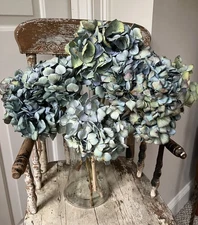 8 Dried Hydrangea Flower Heads 4-8" on 12" Stems Blue Aqua Lime Purple