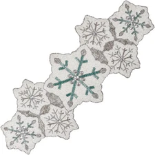 Handmade Beaded Table Runner - Snowflake Beaded Christmas Runner - Premium 13...