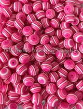 50 Pcs 12mm Pink/White Striped Acrylic Beads - Bubblegum Beads - Chunky Beads