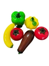 Vintage Murano Style Art Glass Hand-Blown Fruit and Vegetables Lot 6 piece set
