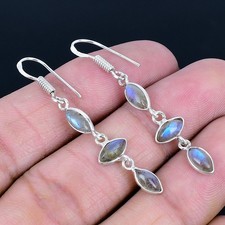 Labradorite 925 Silver Plated Handmade Earrings of 1.93