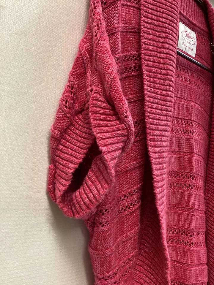 Justice Sweater Girls 16/18 Pink Open Front Short Sleeve Knit Cardigan Shimmer - Image 3 of 4
