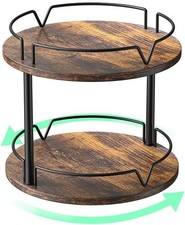 12' Wood Lazy Susan, Rotating Spice Rack, 2 Tier Spice Turntable Organizer,