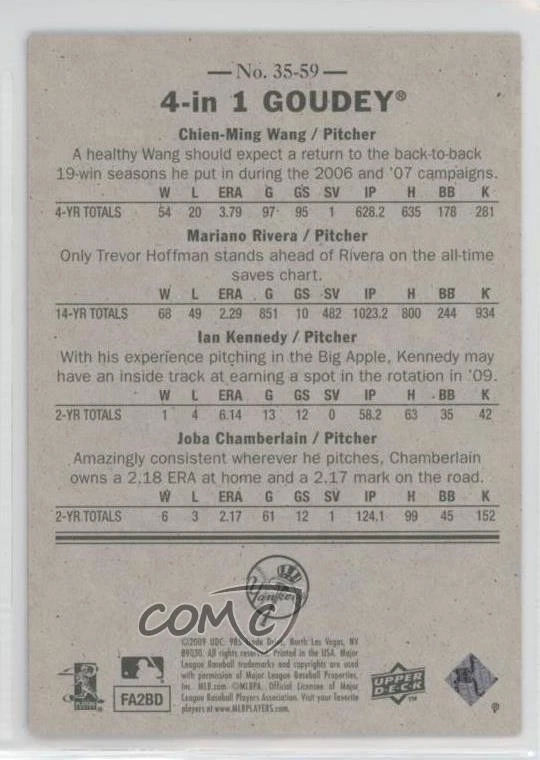2009 Goudey 4-in-1 Blue Chien-Ming Wang Mariano Rivera Ian Kennedy #35-59 HOF - Image 2 of 2