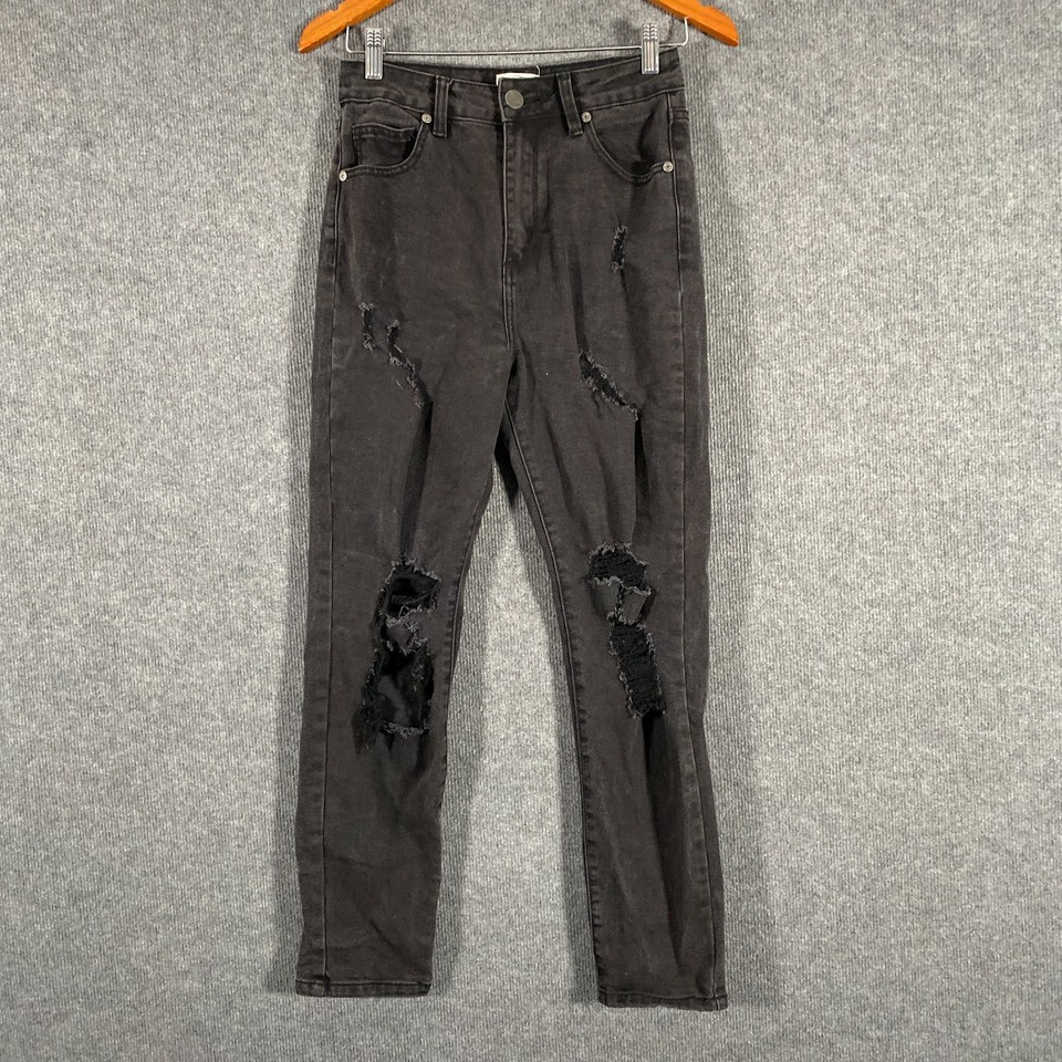 Cotton On Jeans Womens 8 Black Denim High 90s Mom Distressed Tapered Legs M10