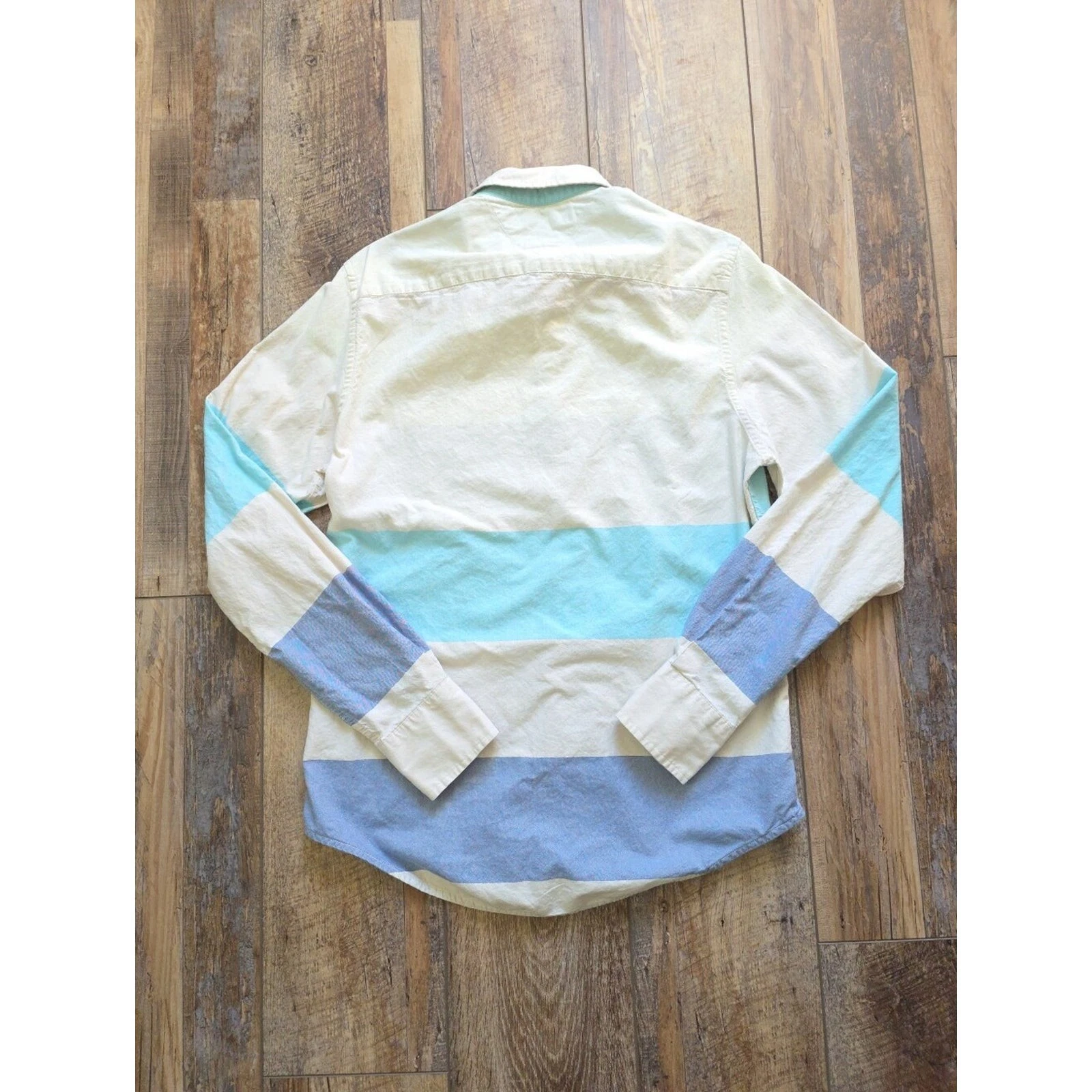 Tommy Hilfiger - Striped Colorblock Oxford Shirt - S - Cream Aqua Blue - product detail image 6