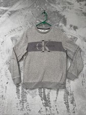 Calvin Klein Jeans Crewneck Sweater Men  s Small Gray Knit Logo Small Stain