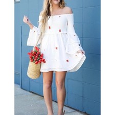 Free People Counting Daisies Floral Embroidered Smocked Tiered Mini Dress XS