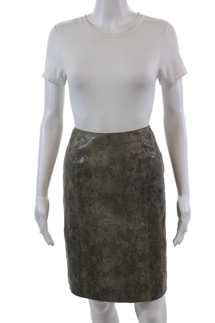 Gianni Petite Gray Black Snakeskin Print Leather Skirt Size 4