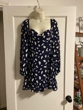 Reformation Milkmaid Cammi Mini Dress Splatter Blue White Ruffle SZ 6 EUC