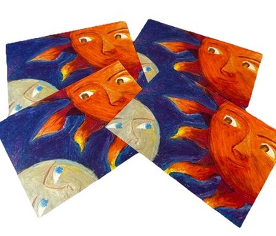CASA Kids for Kids Greeting Cards Set Child Artwork Sun Moon 4pc Vintage