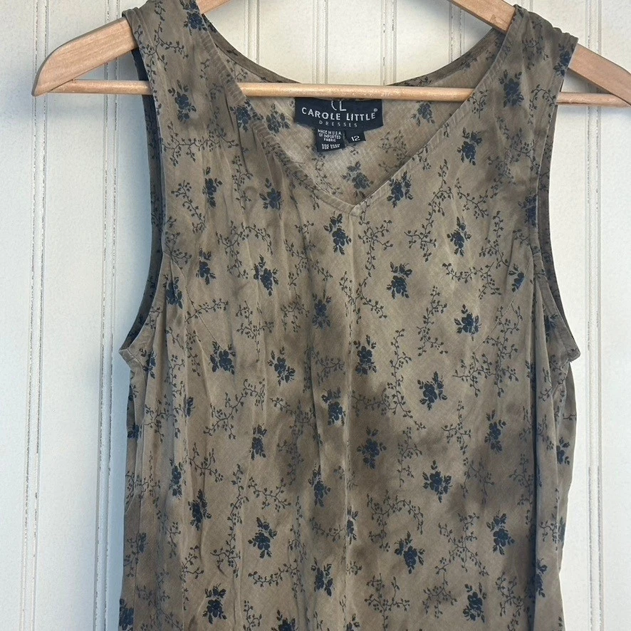 Vestido Floral Vintage Carole Little Vintage Sin Mangas Beige Negro Midi Para Mujer 12 Foto 2 de 4