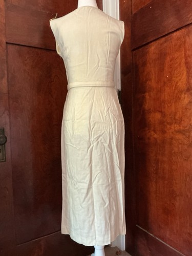 Vintage Dress Linen With Blue Embroidered Trim Rhinestones Belt 1940s Small - Picture 6 of 12