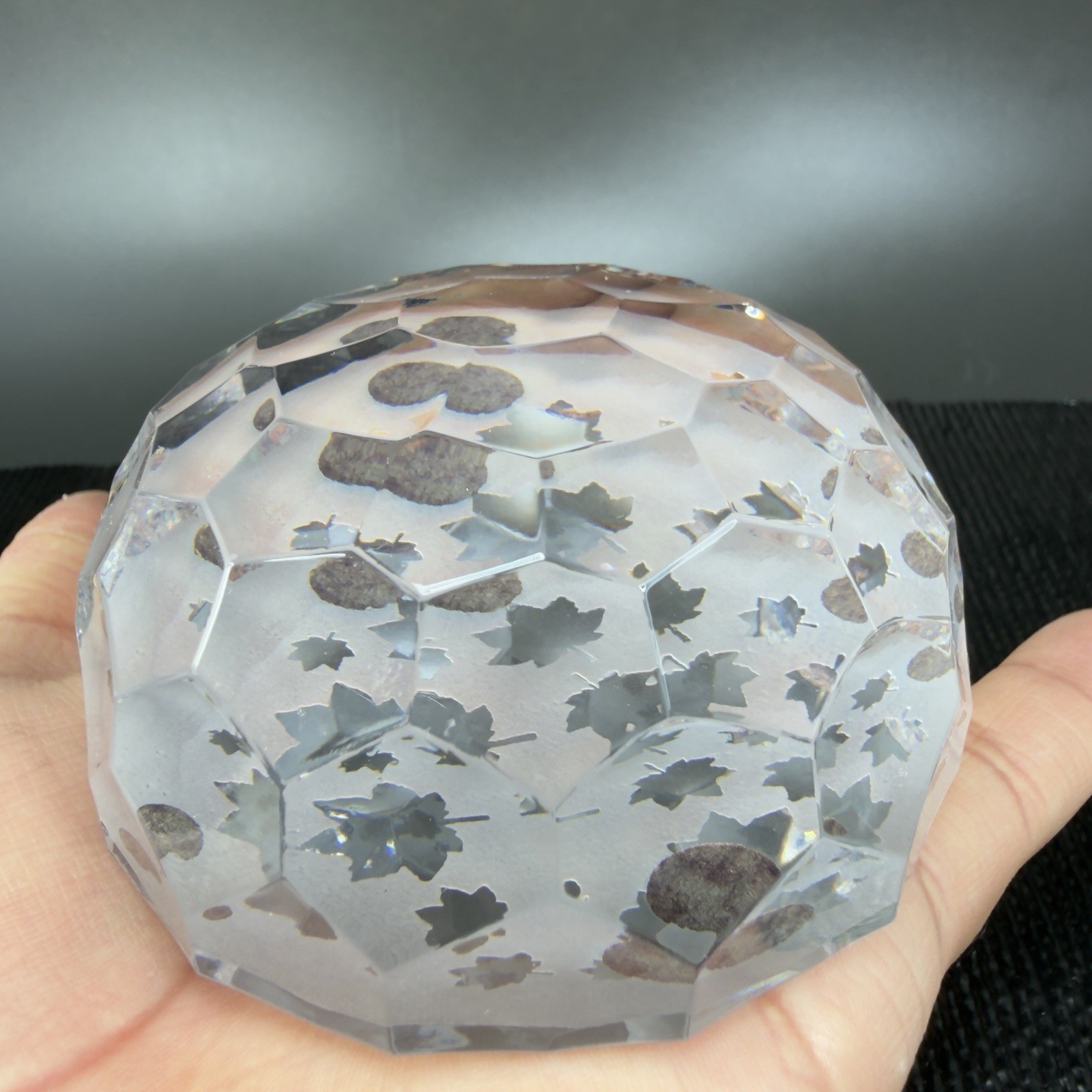 Vintage Tipperary Clear Crystal Leaf Eire Paperweight Faceted Etched Ireland VTG