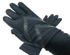 Isotoner Driving Gloves Women O/S Black Stretch Lined Leather Trim Chevron NEW