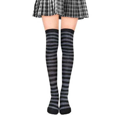 Benefeet Sox Striped Thigh High Socks for Women One Size, Dark Gray and Black 