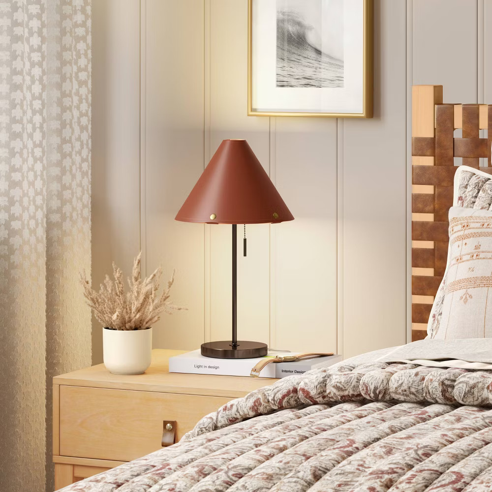 Table Lamp with Leather Shade Brown - Threshold Metal Base Cone Shape 7190₽