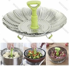 New Adjustable Steam Vegetable Basket Folding Steamer Stainless Steel Tray Mesh