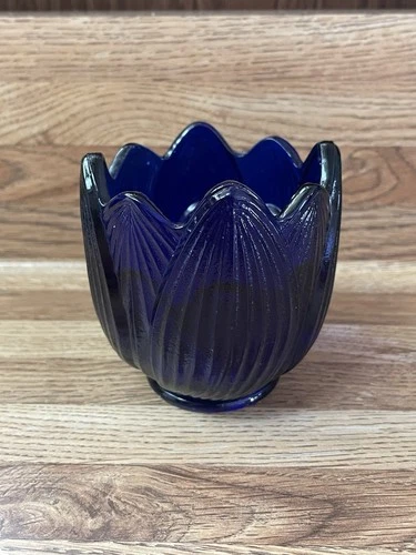 Fenton Glass Tulip Cobalt Blue Candle Holder
