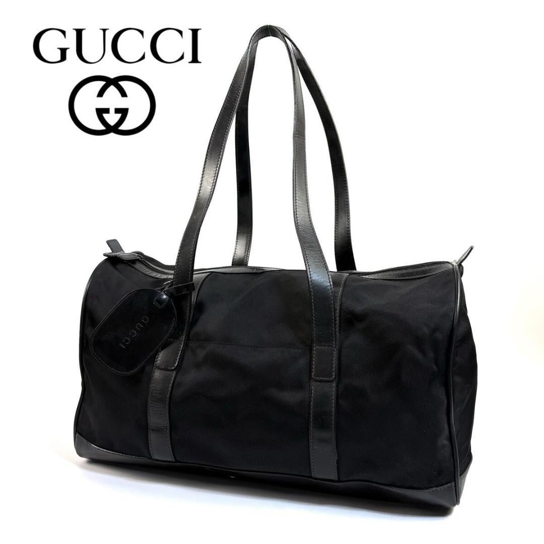 GUCCI Black Leather Boston Bag 15208 Large Capacity Made in Italy