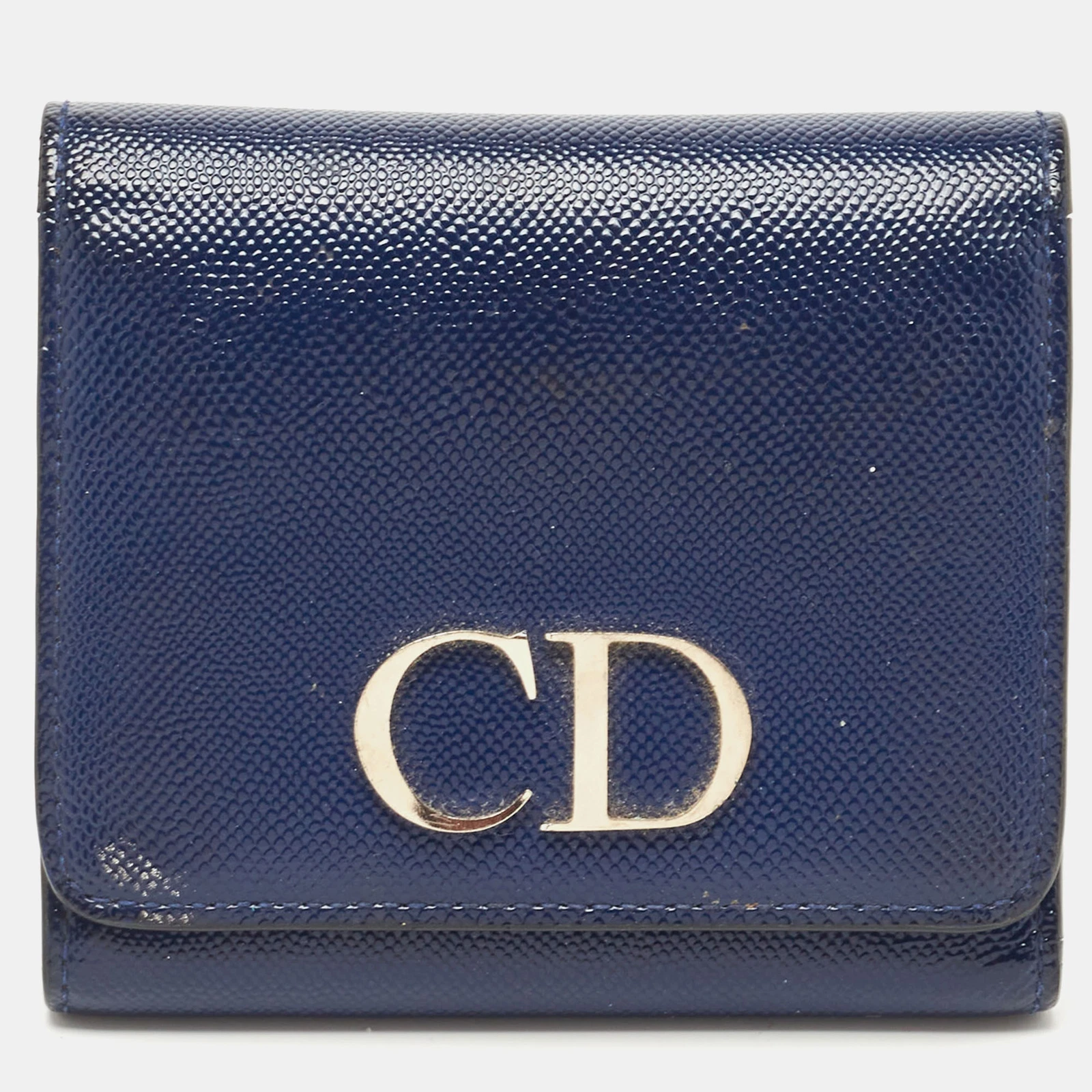 Portefeuille triplet DIOR bleu patté cuir mania