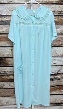 Vtg Nancy King Robe Nylon Satin Lingerie USA XL Blue New Short Sleeve