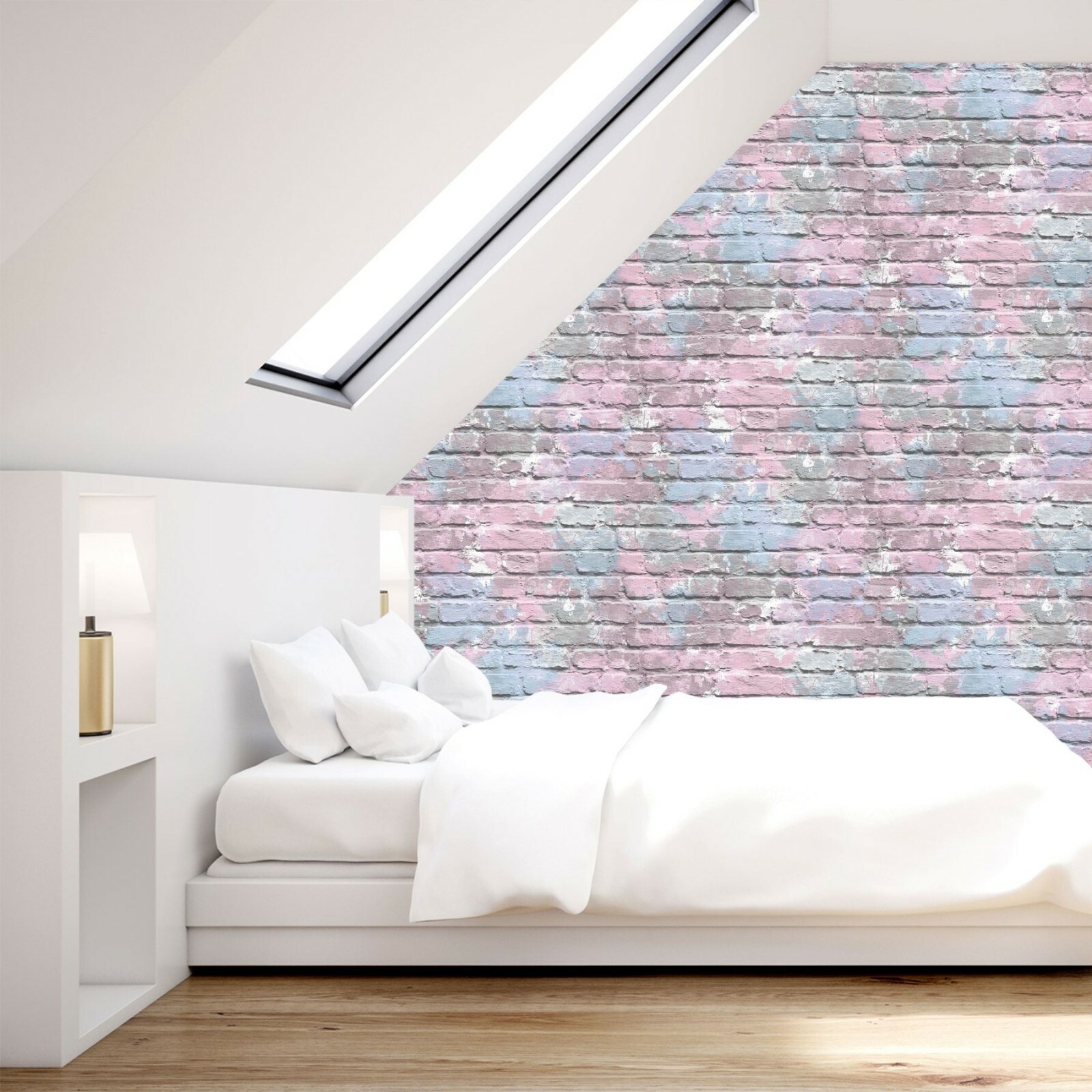 Muriva Faux Brick Wall Effect Pink Lilac Camouflage Childrens Wallpaper L33506