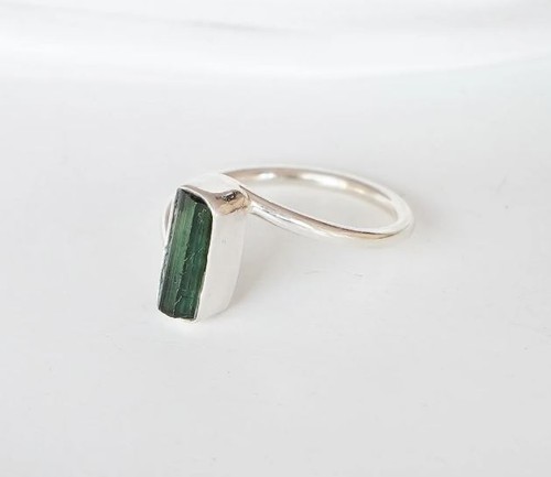 Natural Green Raw Tourmaline Gemstone Handmade 925 Sterling Silver Ring, Gift - Picture 4 of 10
