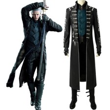 Game Devil May Cry Costume Vergil Cosplay Outfit Black Jacket Vest