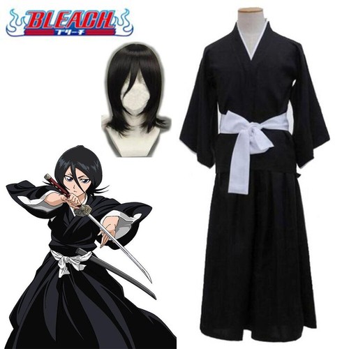 Anime Bleach Kuchiki Rukia Cosplay Costume Rukia Kuchiki Wigs and Kimono Uniform