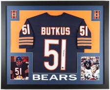 Dick Butkus Signed Chicago Bears 35x43 Framed Jersey (Beckett) 8×Pro Bowl L.B.